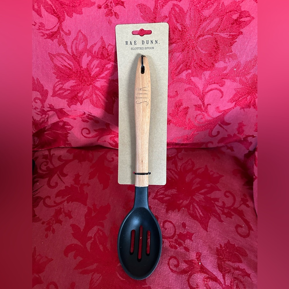 🌵 3/$15 Rae Dunn Wooden Handle Slotted Spoon with 'Stir' Engraving